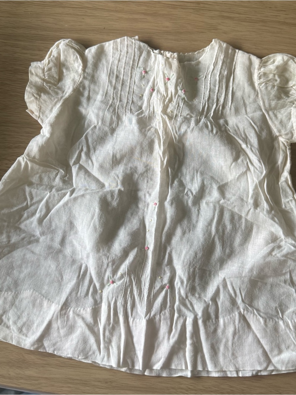 Girls' Cream Pintuck Puff-Sleeve Top or dress with Pink Floral Accents
